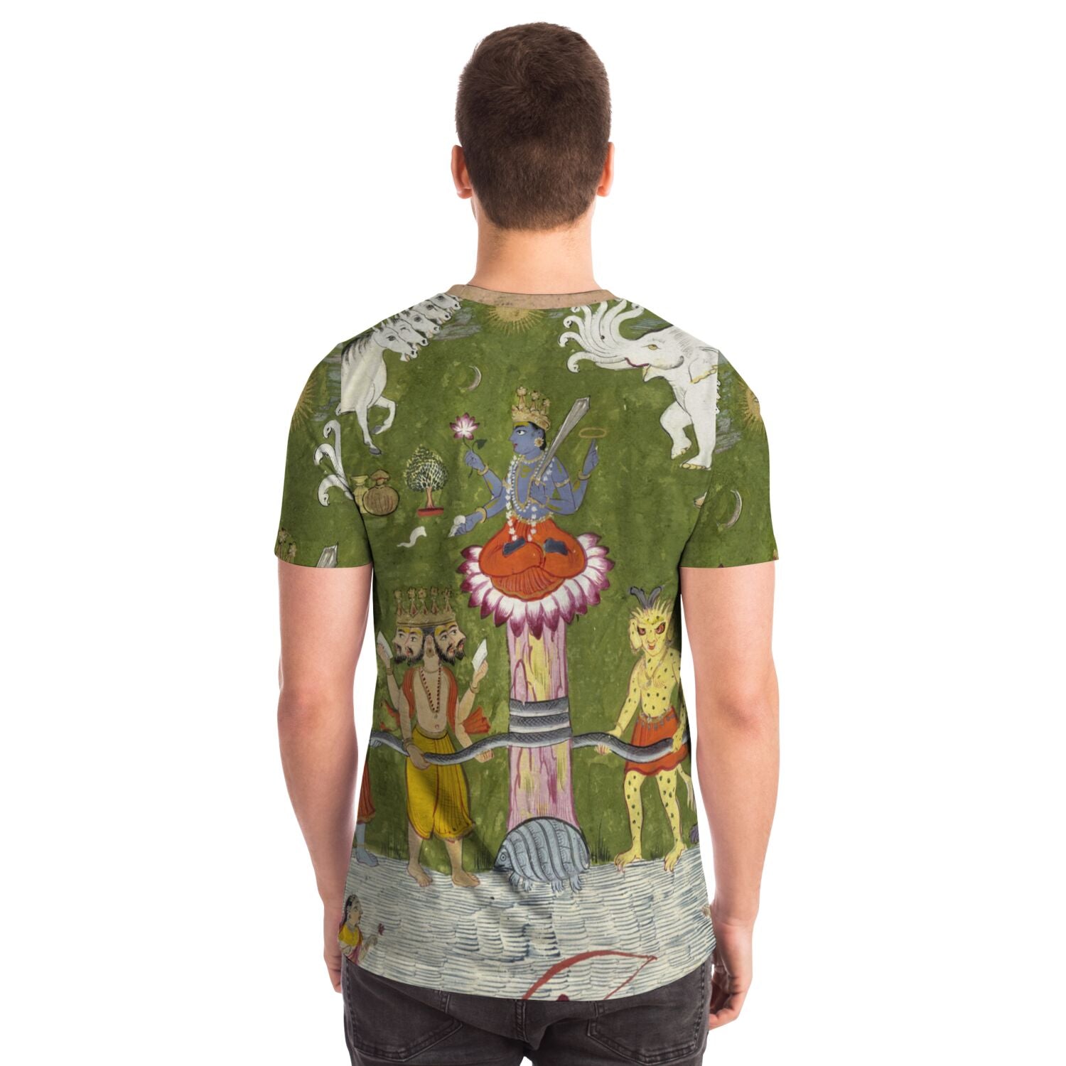 T-shirt Vishnu Consumes the Poison Halahala as His Tortoise Avatar Kurma and Saves the World | Sacred Vintage Indian Graphic Art T-Shirt