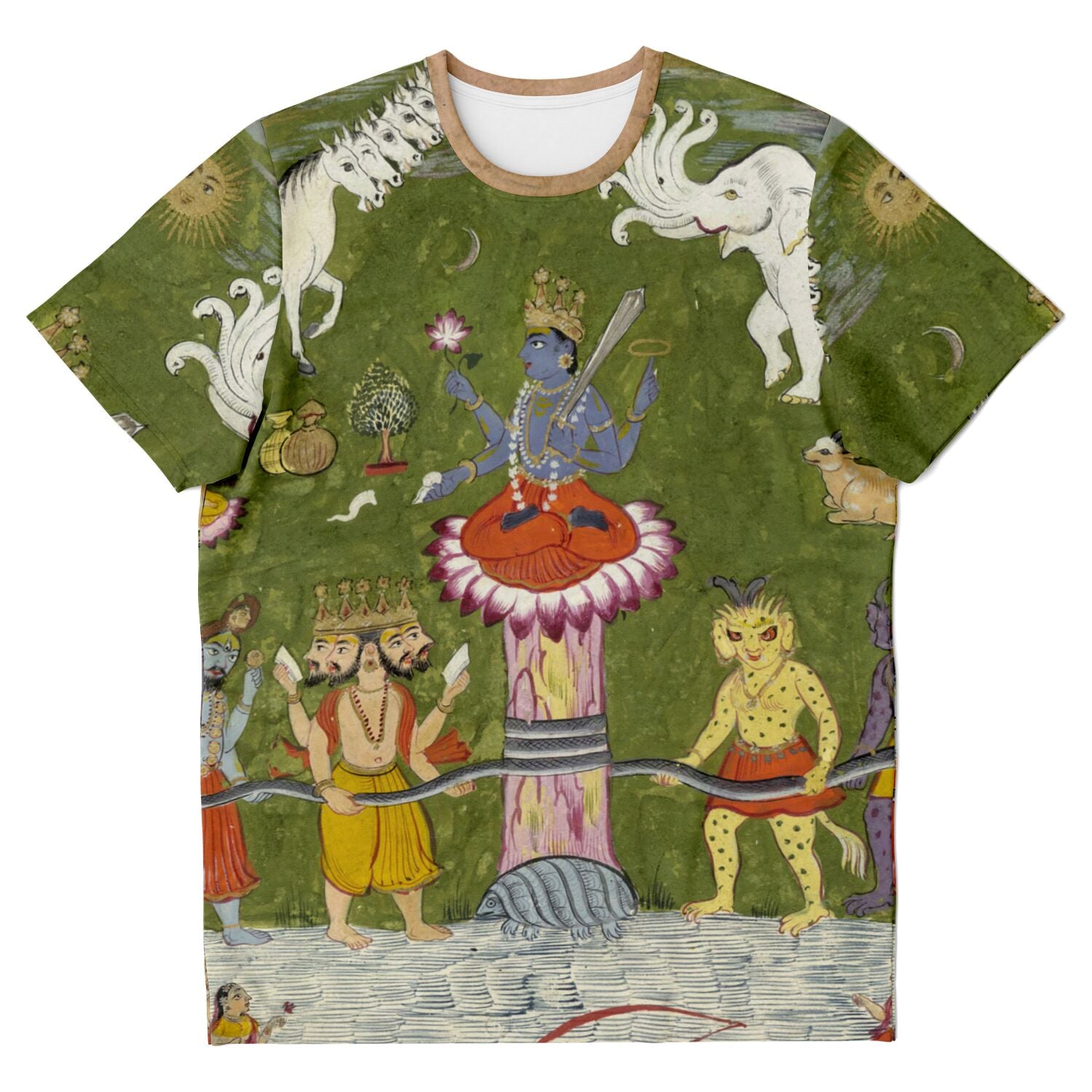 Vishnu Consumes the Poison Halahala as His Tortoise Avatar Kurma and Saves the World | Sacred Vintage Indian Graphic Art T-Shirt