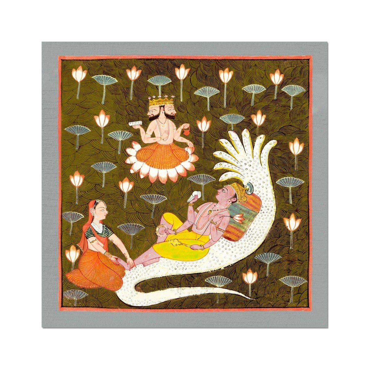 Vishnu on Ananta | Naga, Cosmic Universe Creation Hindu Yoga Cosmology | Lotus Serpent Fine Art Print | Fine Art Print