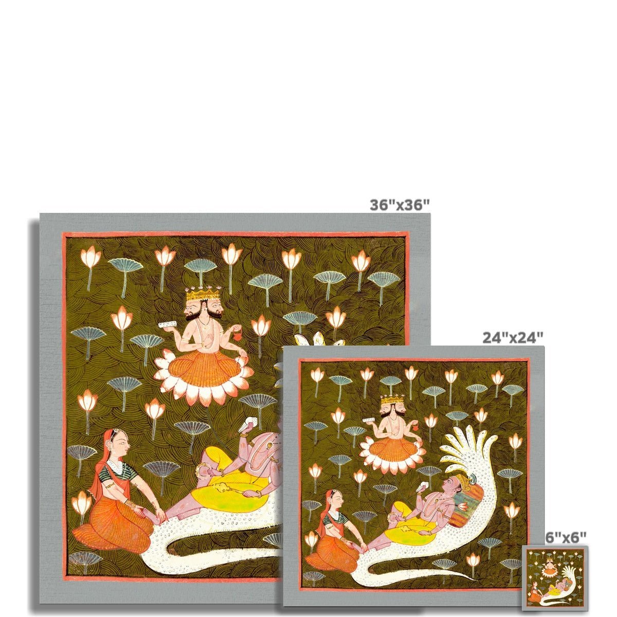 Fine art Vishnu on Ananta | Naga, Cosmic Universe Creation Hindu Yoga Cosmology | Lotus Serpent Fine Art Print | Fine Art Print