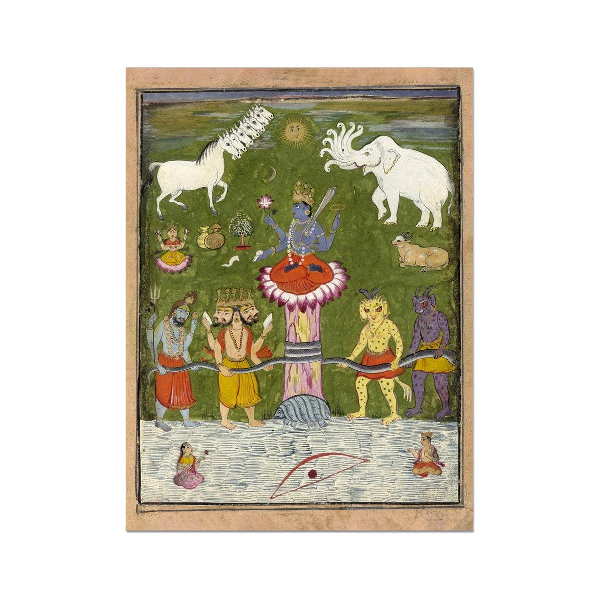 Vishnu's Tortoise Avatar Churning of the Ocean of Immortality | Gods and Demons, Hindu Mythology Fine Art Print