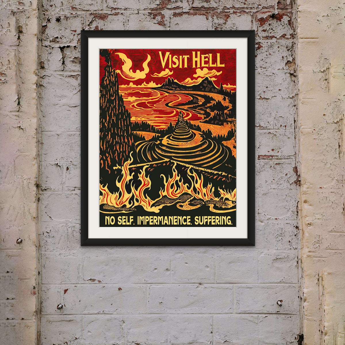 "Visit Hell" Vintage Travel Poster | No Self, Impermanence, Suffering | Buddhist Cosmology, Samsara, Karma Fine Art Print
