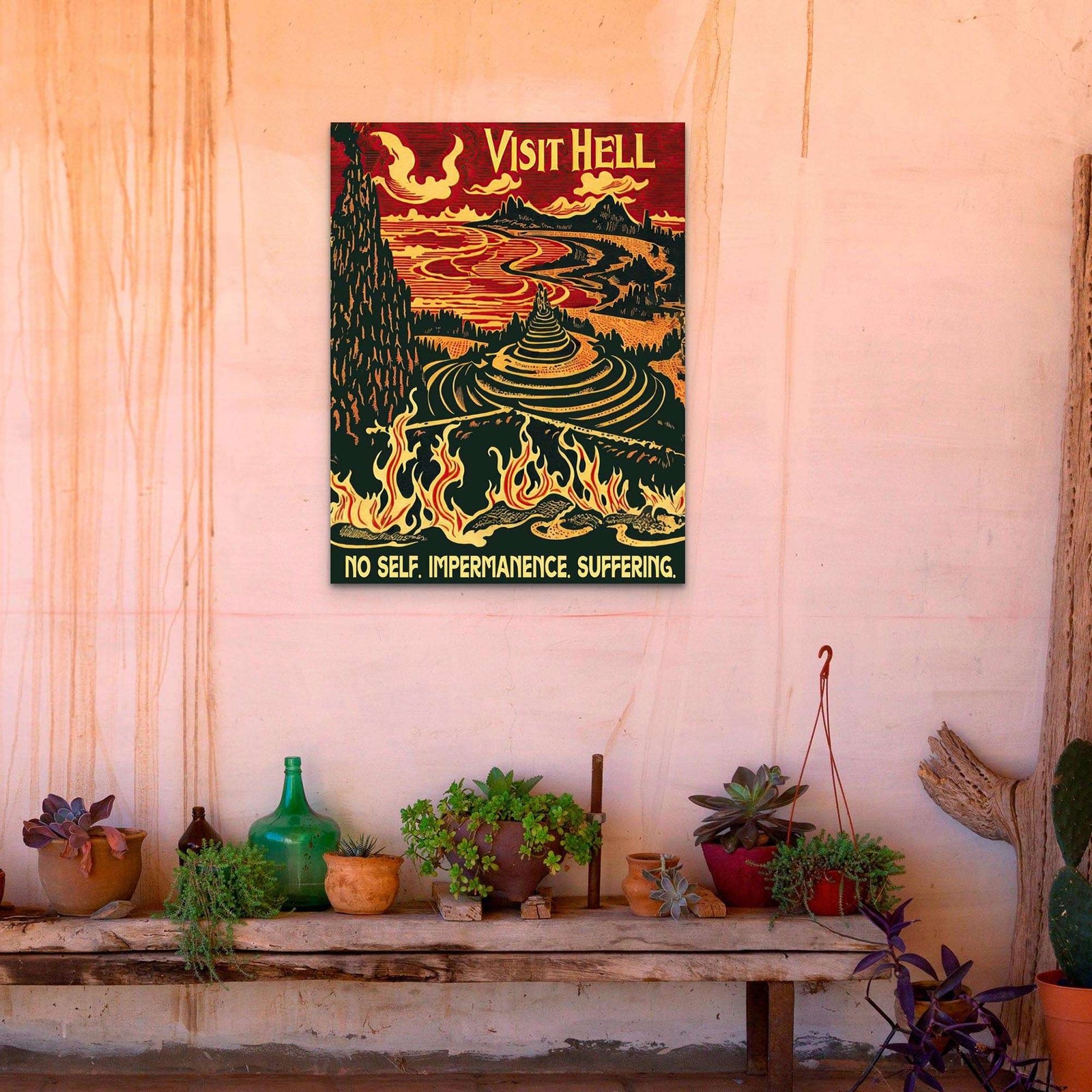 "Visit Hell" Vintage Travel Poster | No Self, Impermanence, Suffering | Buddhist Cosmology, Samsara, Karma Fine Art Print