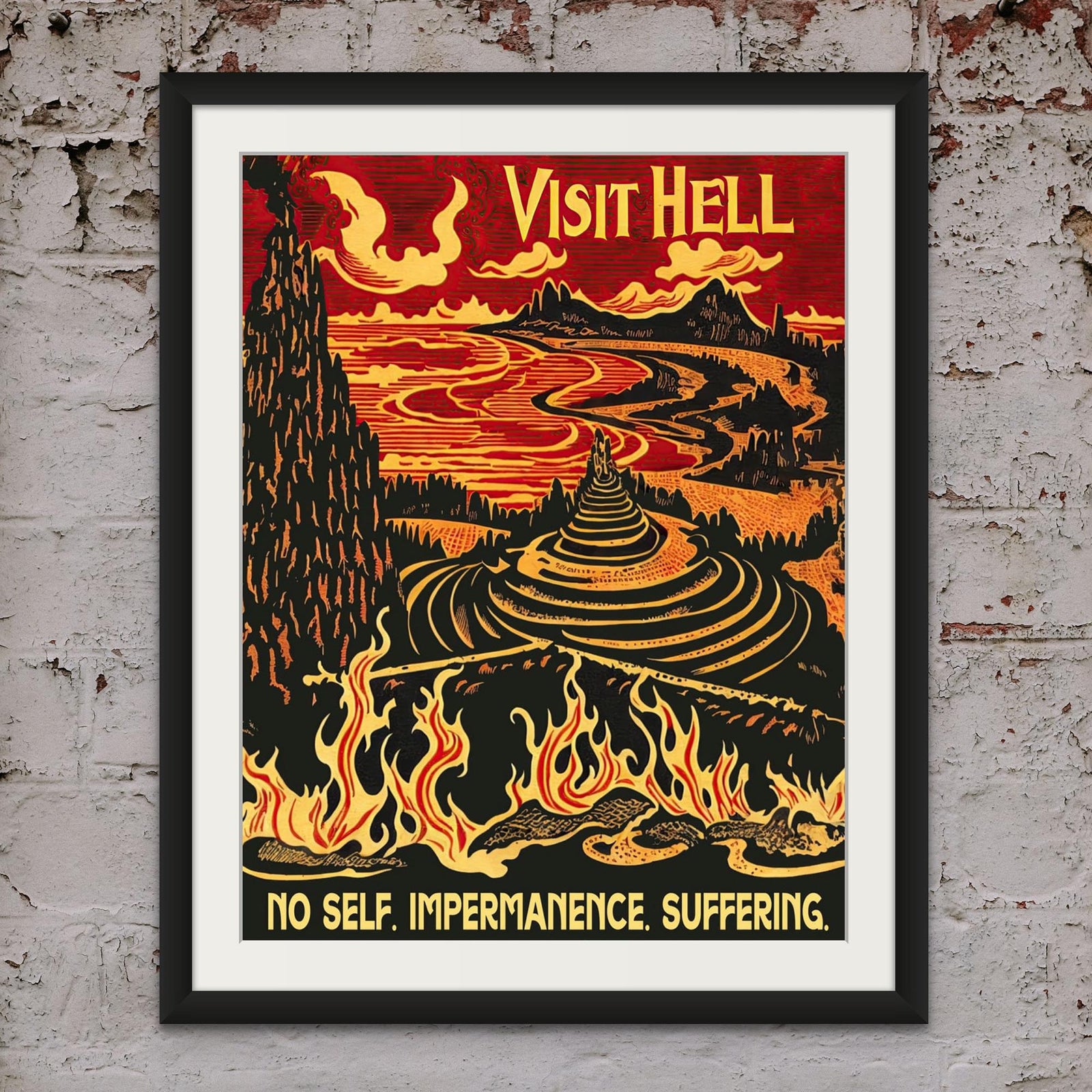 Fine art "Visit Hell" Vintage Travel Poster | No Self, Impermanence, Suffering | Buddhist Cosmology, Samsara, Karma Fine Art Print