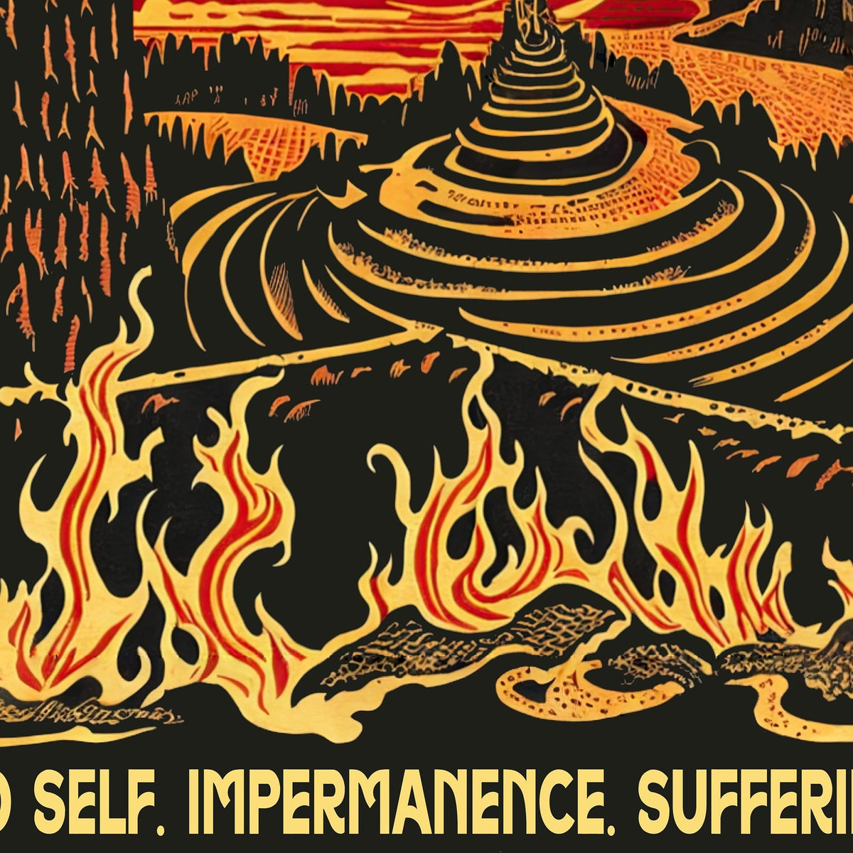 Visit Hell Vintage Travel Poster Shirt | No Self, Impermanence, Suffering | Buddhist Cosmology | Samsara Graphic Art T-Shirt