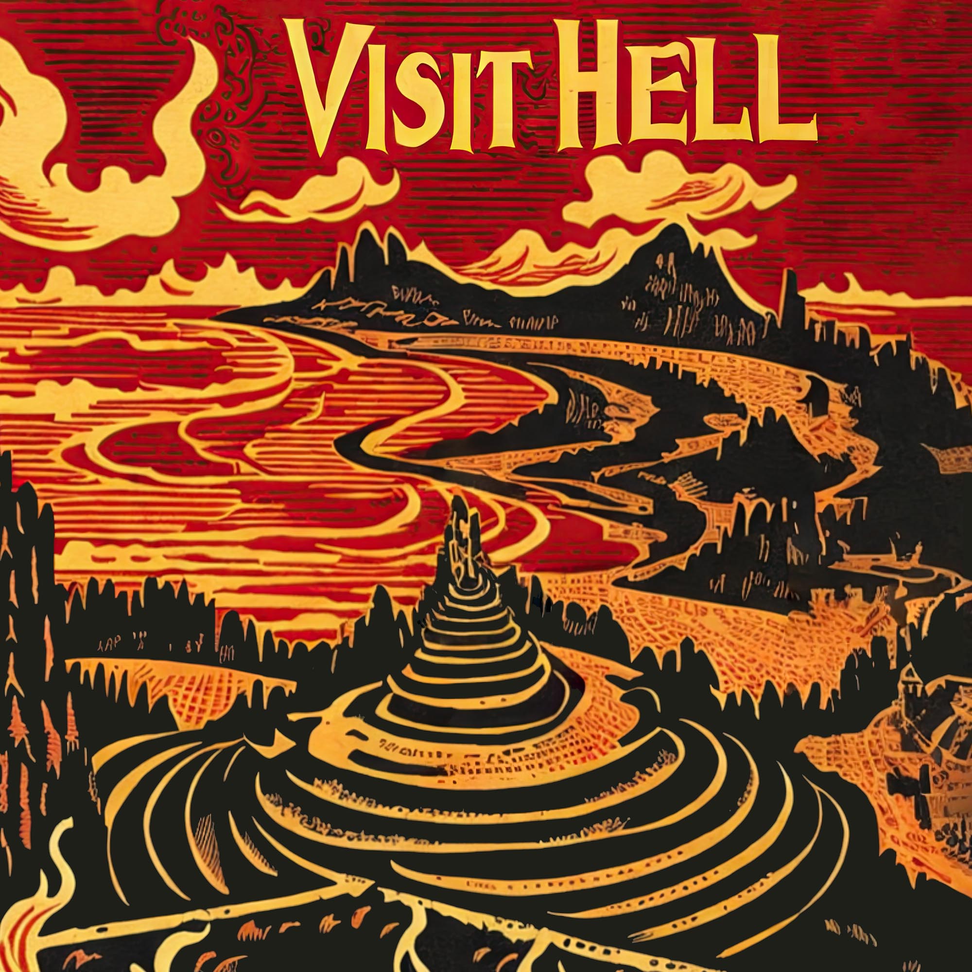 T-Shirts Visit Hell Vintage Travel Poster Shirt | No Self, Impermanence, Suffering | Buddhist Cosmology | Samsara Graphic Art T-Shirt