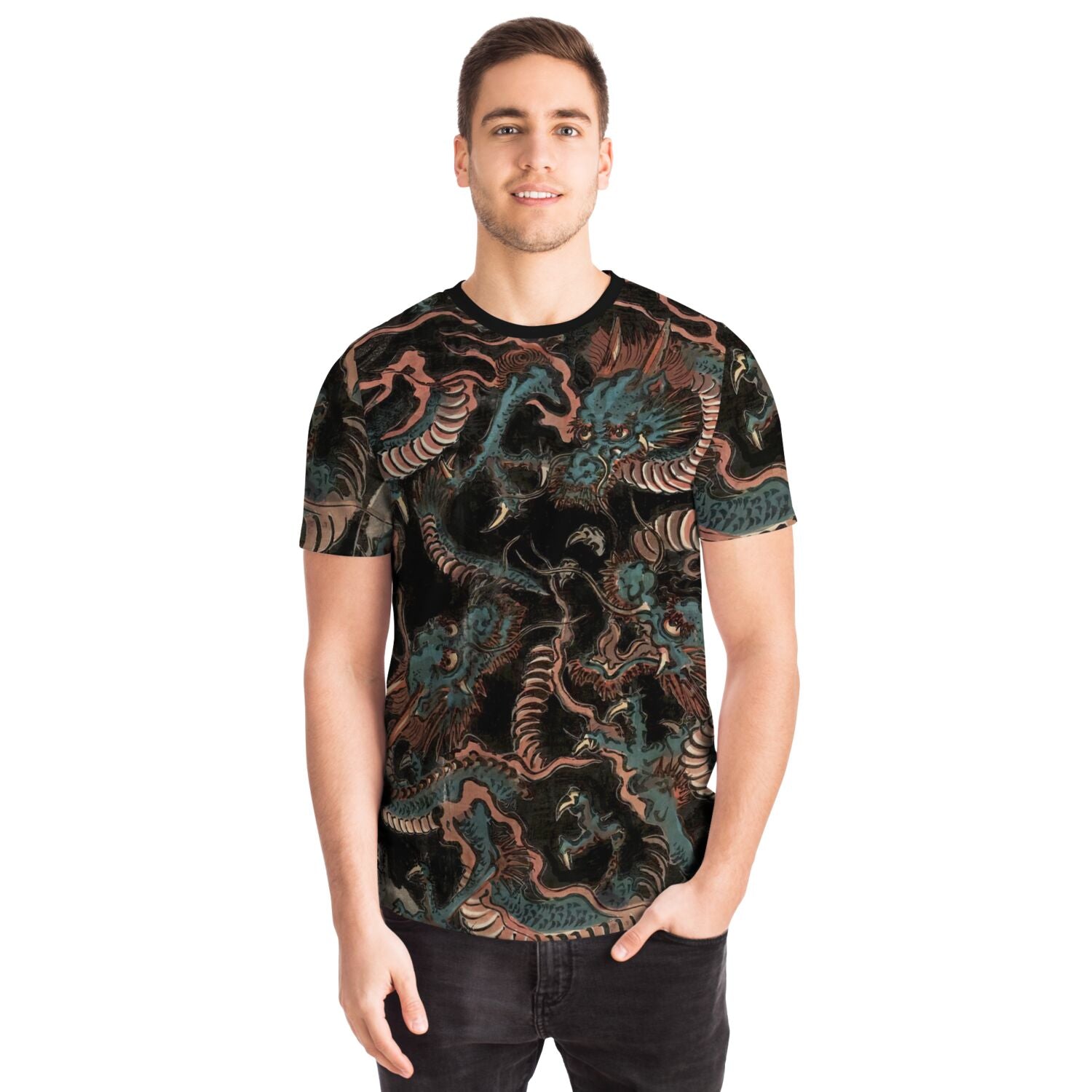 T-shirt Water Dragons by Keisai Eisen | Japanese Serpent Wood Block Print | Yokai Dragon Graphic Art T-Shirt