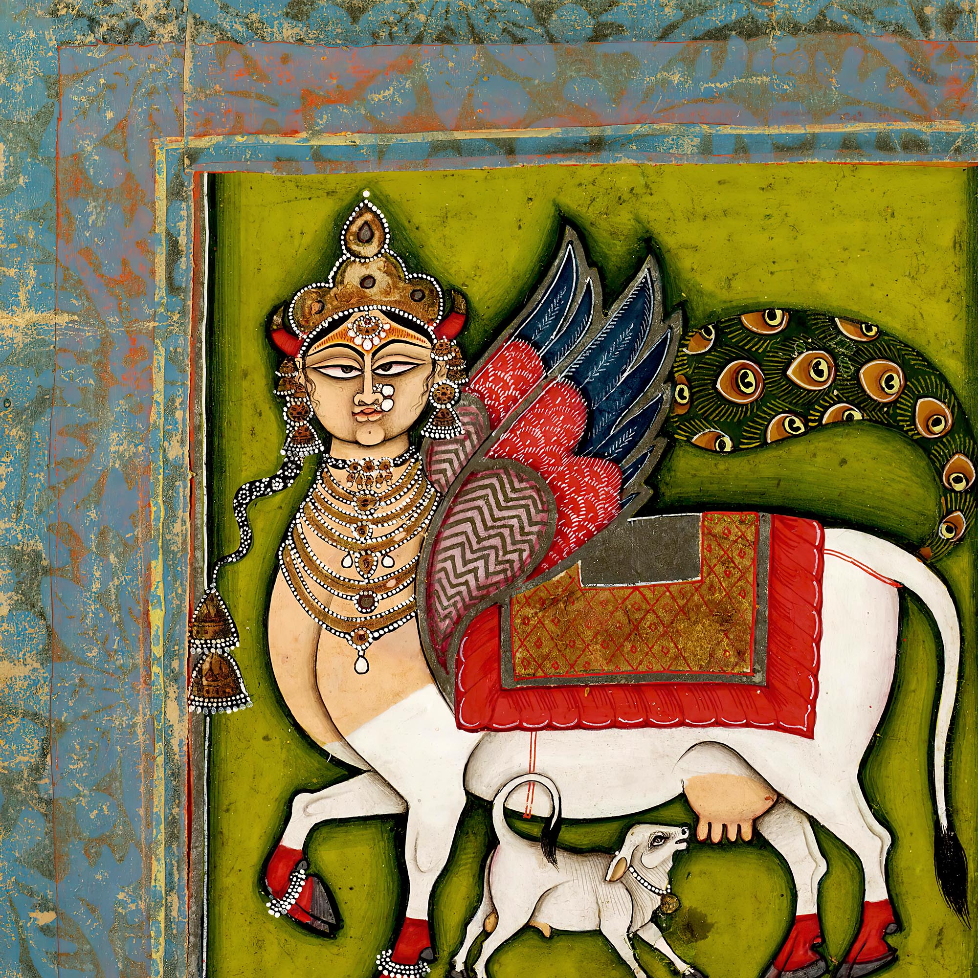 Fine art 12"x12" / Black Frame Wish Granting Cow! | Sacred Cow Mystical Chimera | Hindu Mythology and Islamic Art Colorful Fusion Framed Art Print