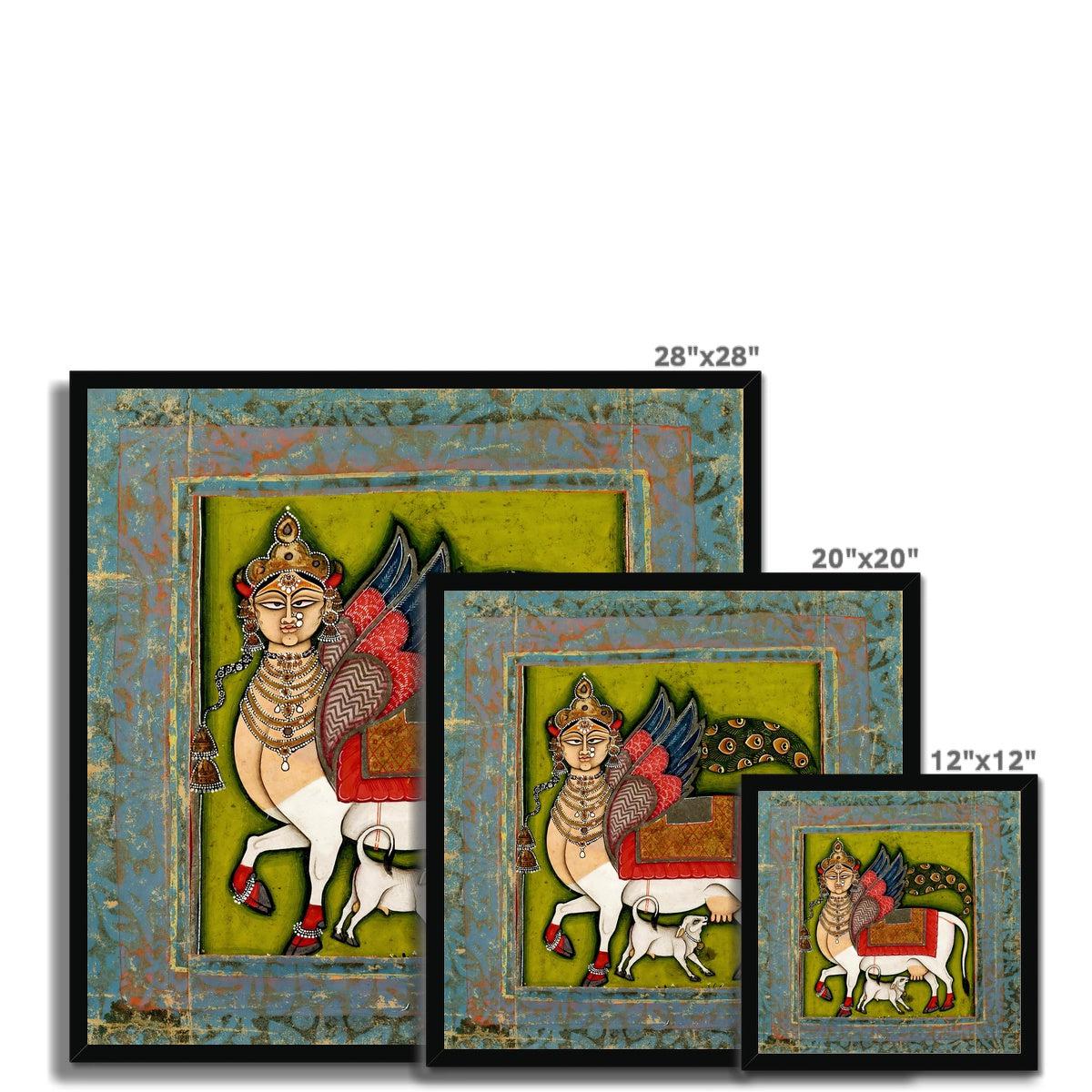 Fine art Wish Granting Cow! | Sacred Cow Mystical Chimera | Hindu Mythology and Islamic Art Colorful Fusion Framed Art Print