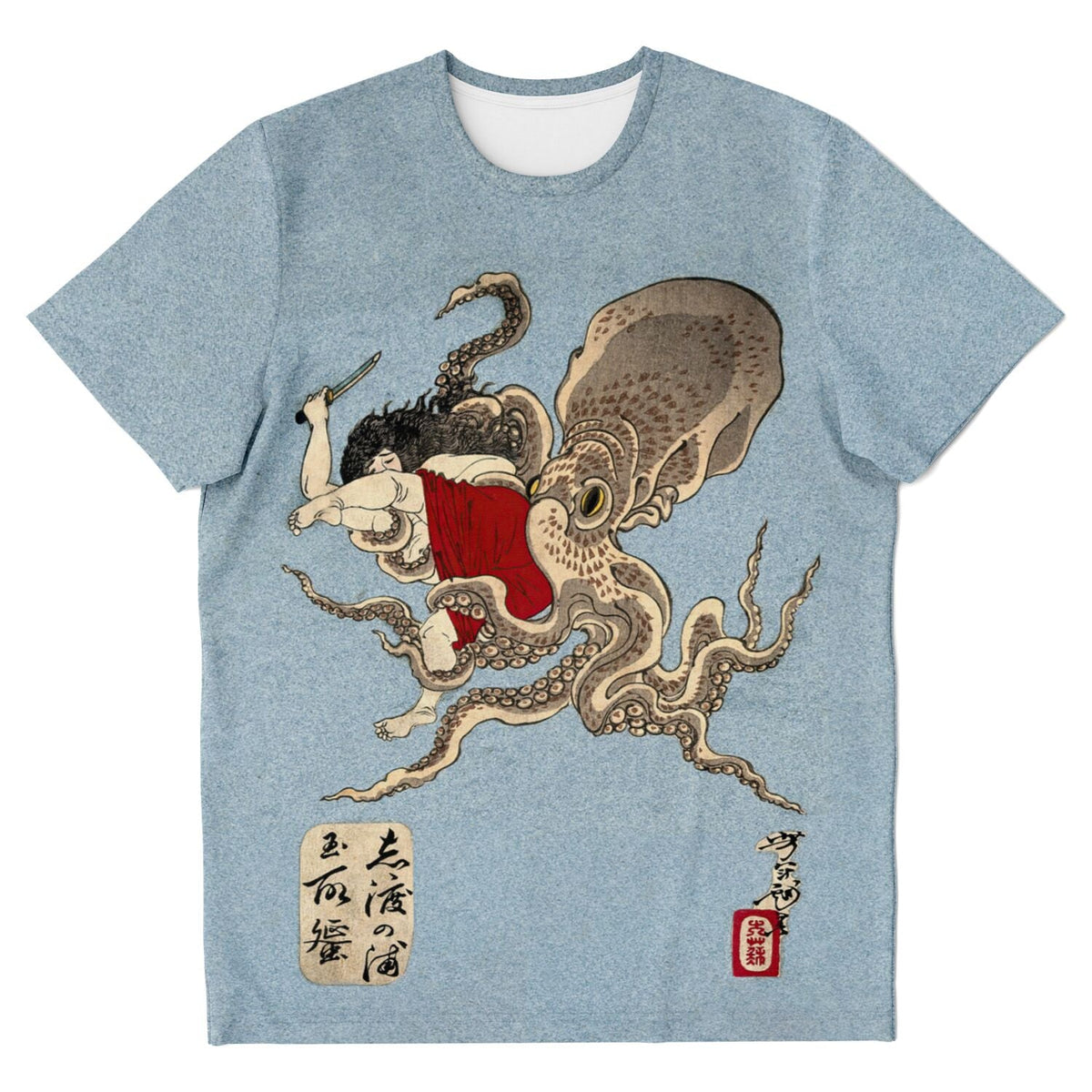 T-shirt XS Woman Battling an Octopus (Yoshitoshi) | &quot;A Collection of Desires&quot; Squid Graphic Art T-Shirt