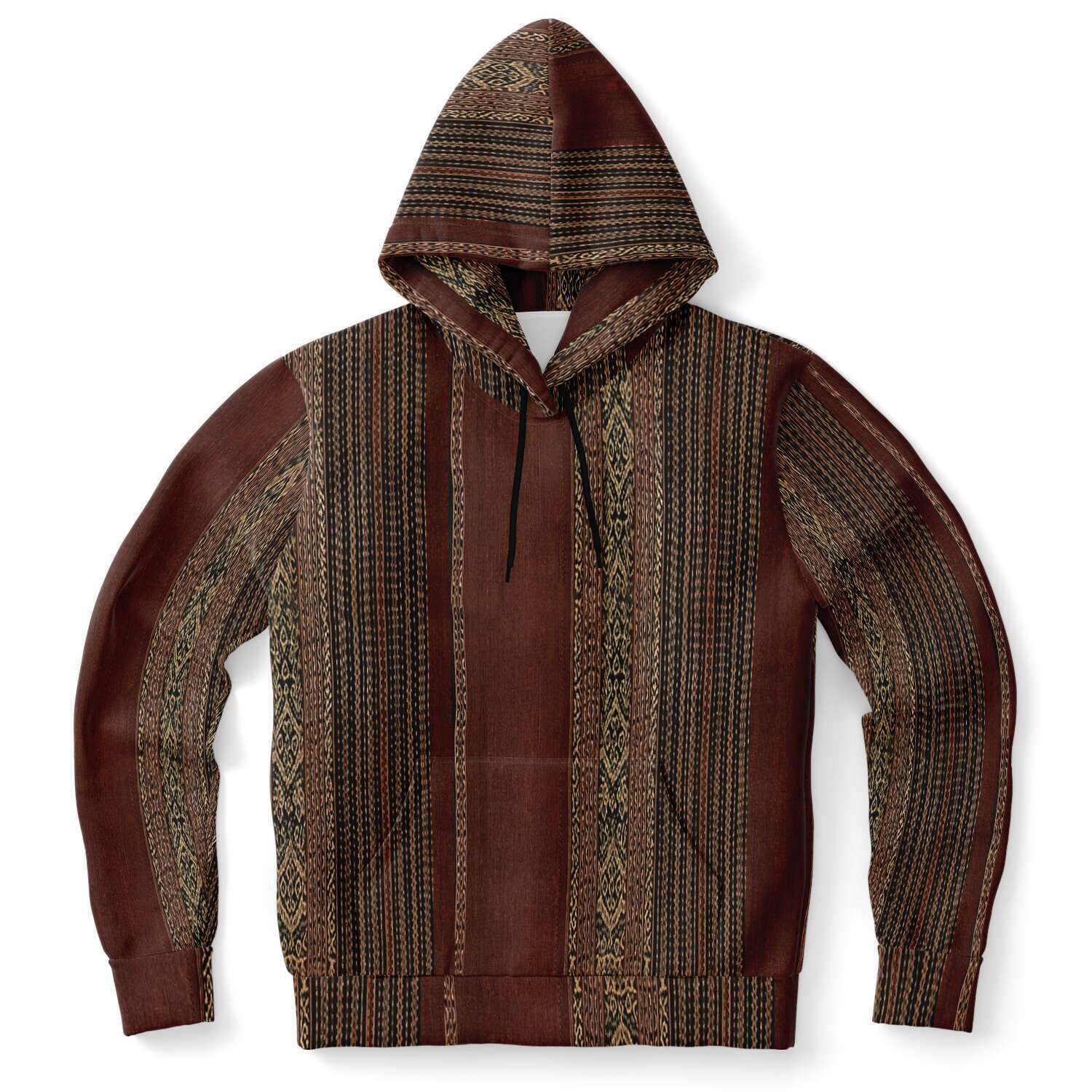 Fashion Hoodie - AOP XS Woven Ikat-Inspired Ethnic Copper Colored Boho Hippy Batik Thai Laos Indian Indonesia Textile Tribal Pullover Hoodie