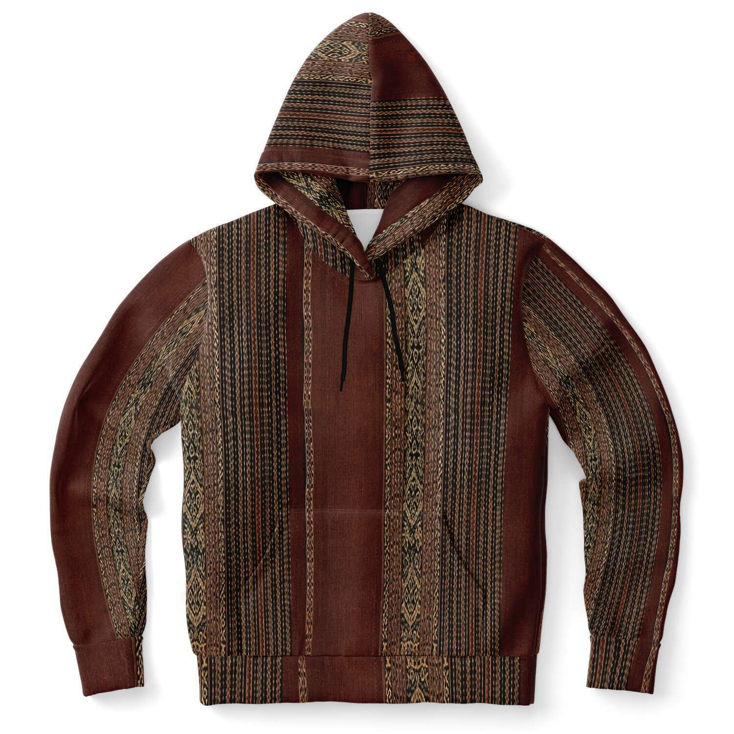 Woven Ikat-Inspired Ethnic Copper Colored Boho Hippy Batik Thai Laos Indian Indonesia Textile Tribal Pullover Hoodie