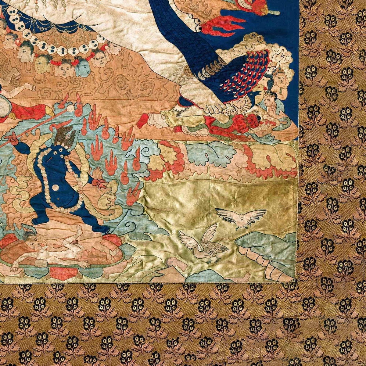 Yama and Consort, Afterlife Ruler | Sacred Tibetan Buddhist Tantric Thangka | Karma Deity Fine Art Print