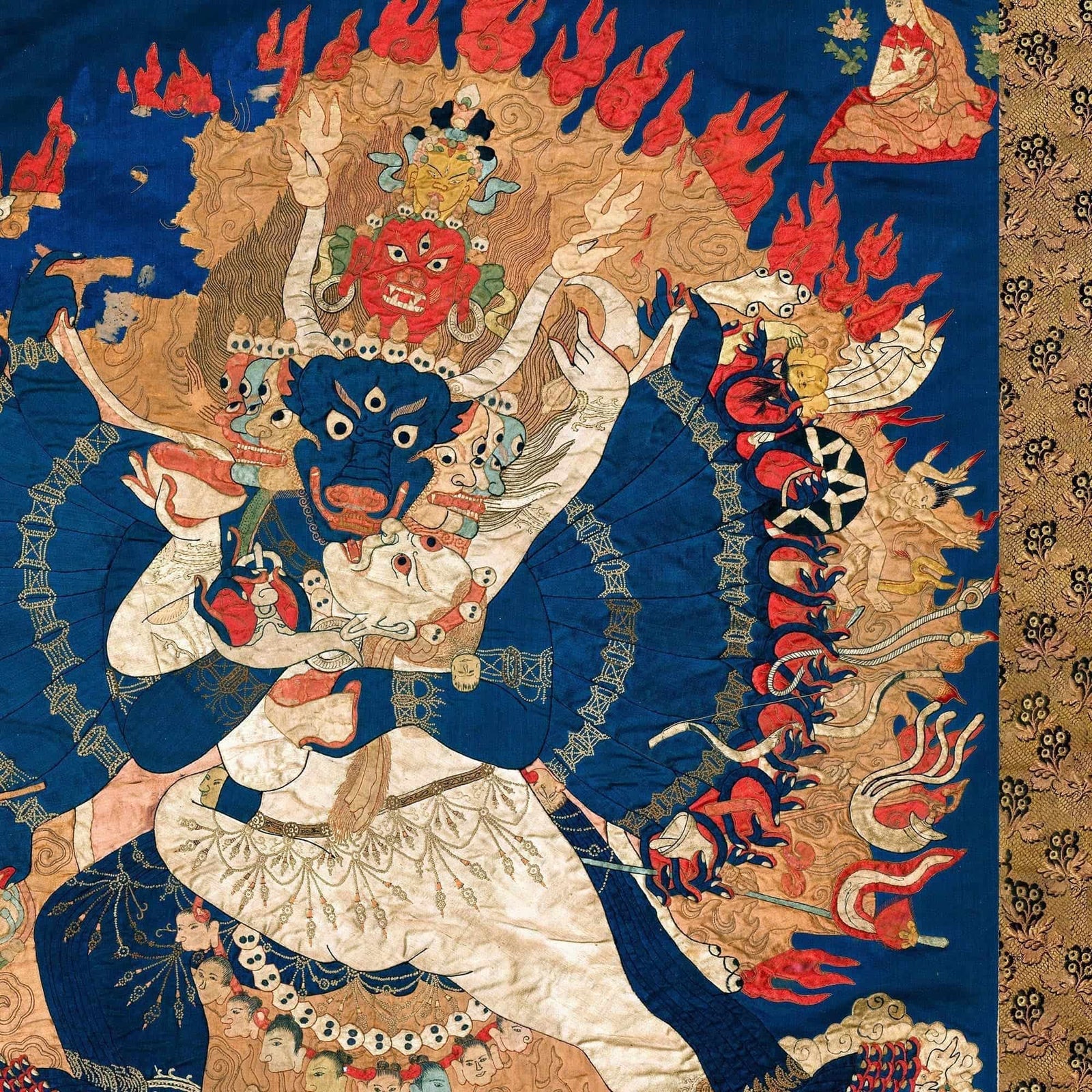 Yama and Consort, Afterlife Ruler | Sacred Tibetan Buddhist Tantric Thangka | Karma Deity Fine Art Print