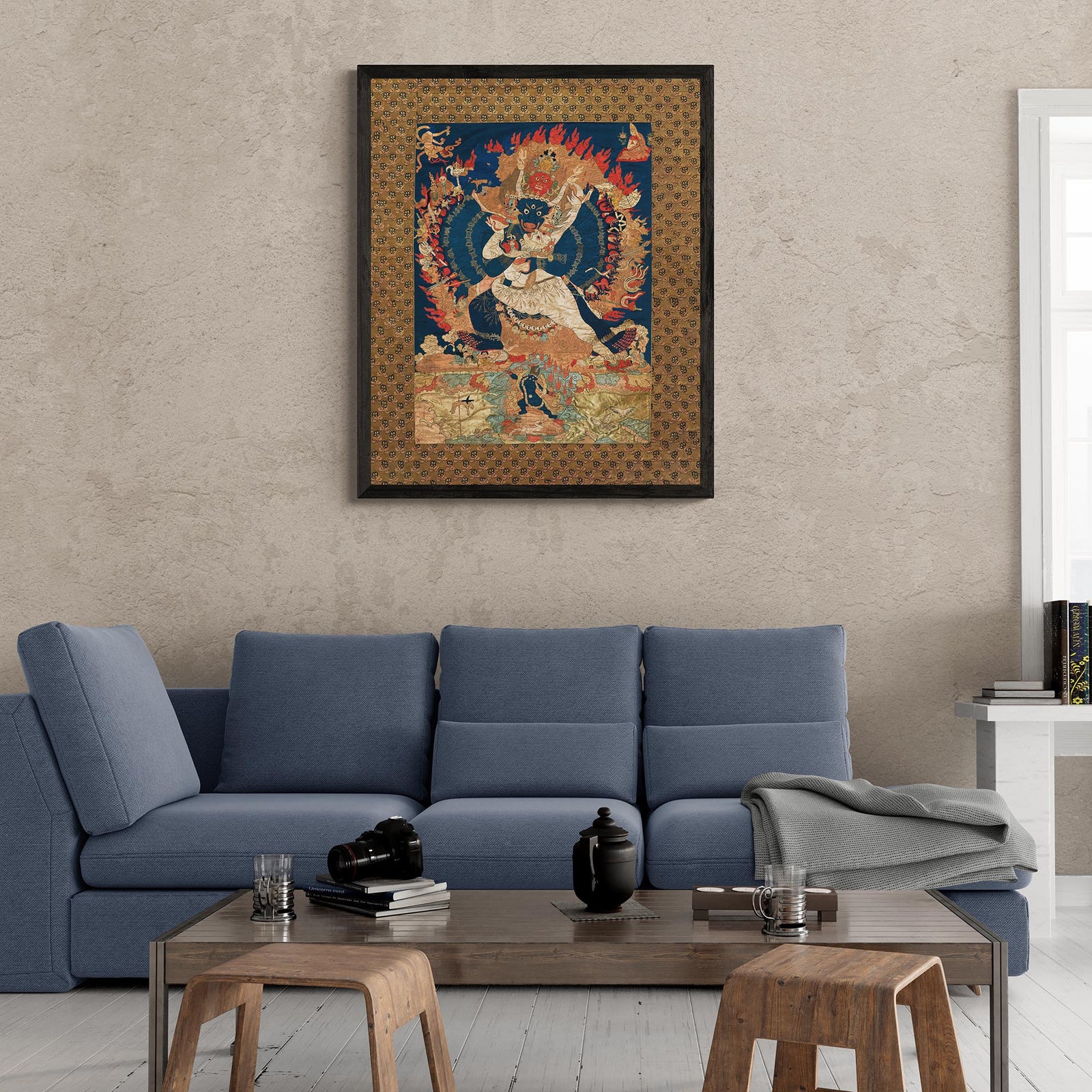 Yama and Consort, Afterlife Ruler | Sacred Tibetan Buddhist Tantric Thangka | Karma Deity Fine Art Print