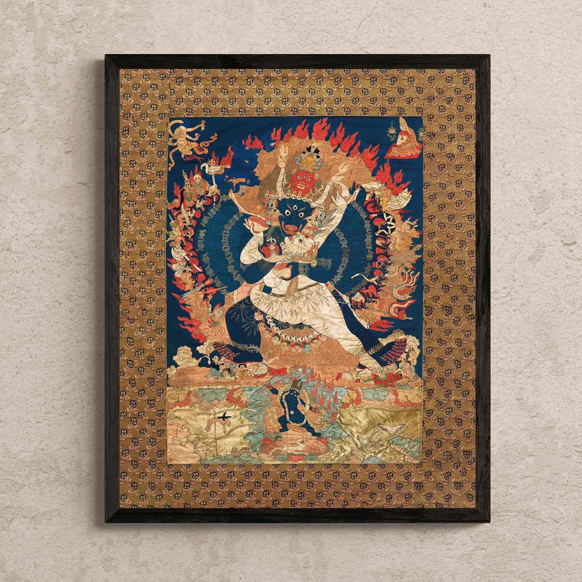 Yama and Consort, Afterlife Ruler | Sacred Tibetan Buddhist Tantric Thangka | Karma Deity Fine Art Print-Sacred Surreal