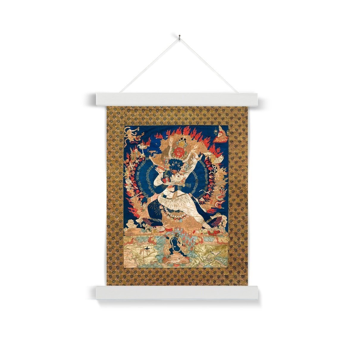 Yama and Consort, Sacred Tibetan Fine Art Vintage Fine Art Print Buddhist Tantra Nepal Deity with Thangka-Style Hanger
