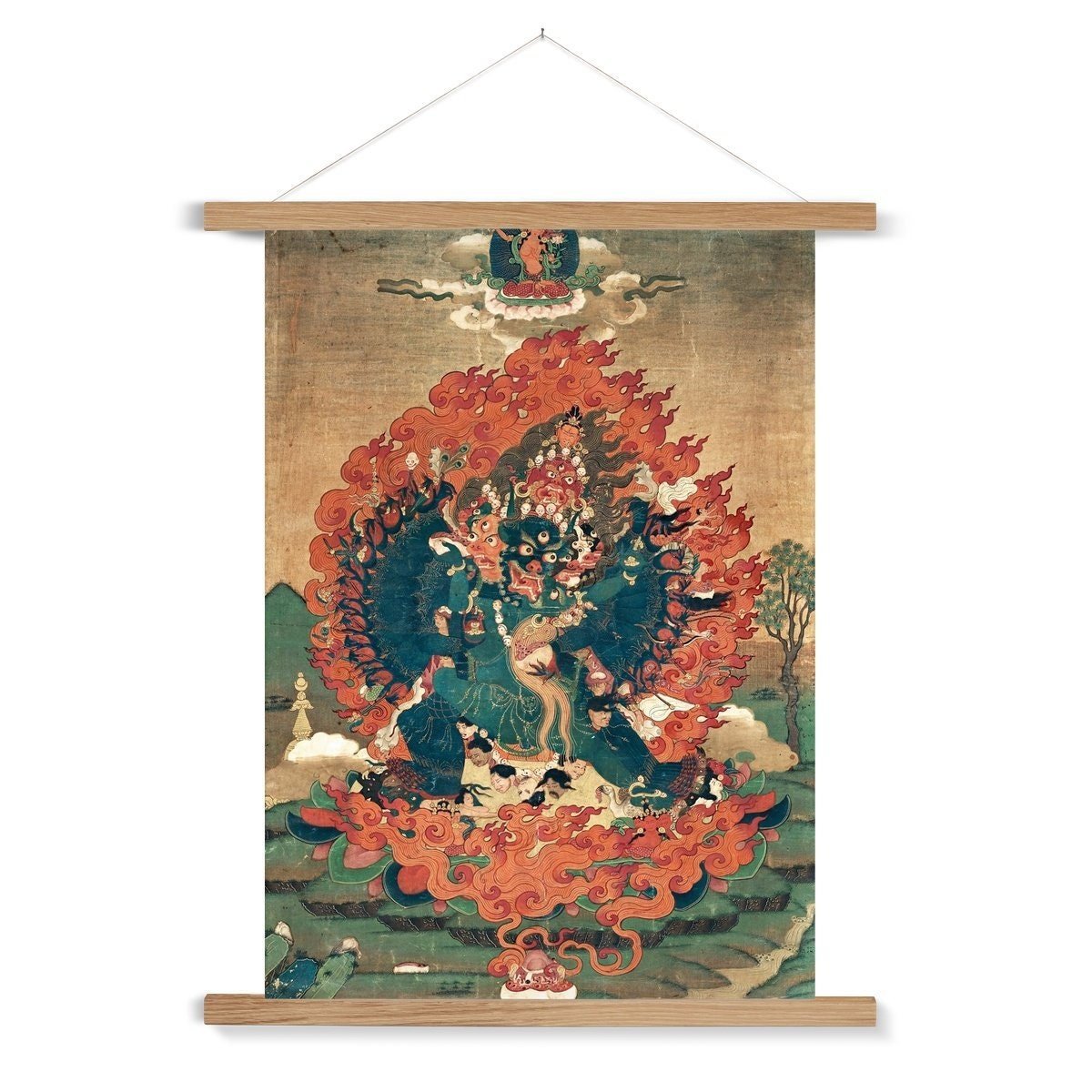 Hangar Thangka Yamantaka Tibetan Vajrayana Buddhist Wrathful Bardo Bon Tantric Tantra Deity Fine Art Print with Thangka-Style Hanger