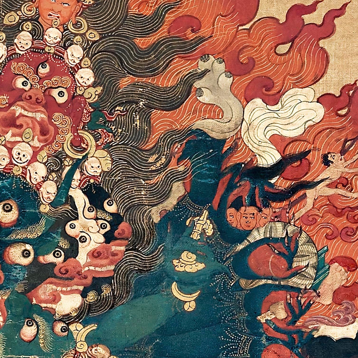 Yamantaka Tibetan Vajrayana Buddhist Wrathful Bardo Bon Tantric Tantra Deity Fine Art Print with Thangka-Style Hanger