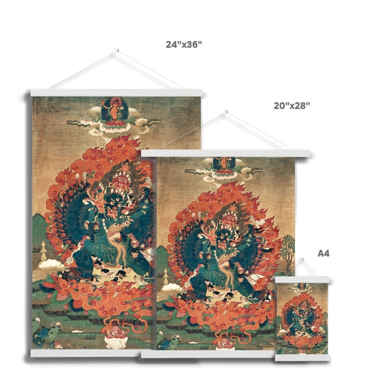 Yamantaka Tibetan Vajrayana Buddhist Wrathful Bardo Bon Tantric Tantra Deity Fine Art Print with Thangka-Style Hanger