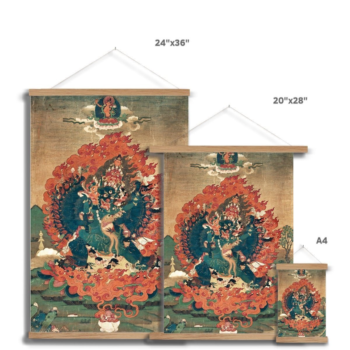 Yamantaka Tibetan Vajrayana Buddhist Wrathful Bardo Bon Tantric Tantra Deity Fine Art Print with Thangka-Style Hanger