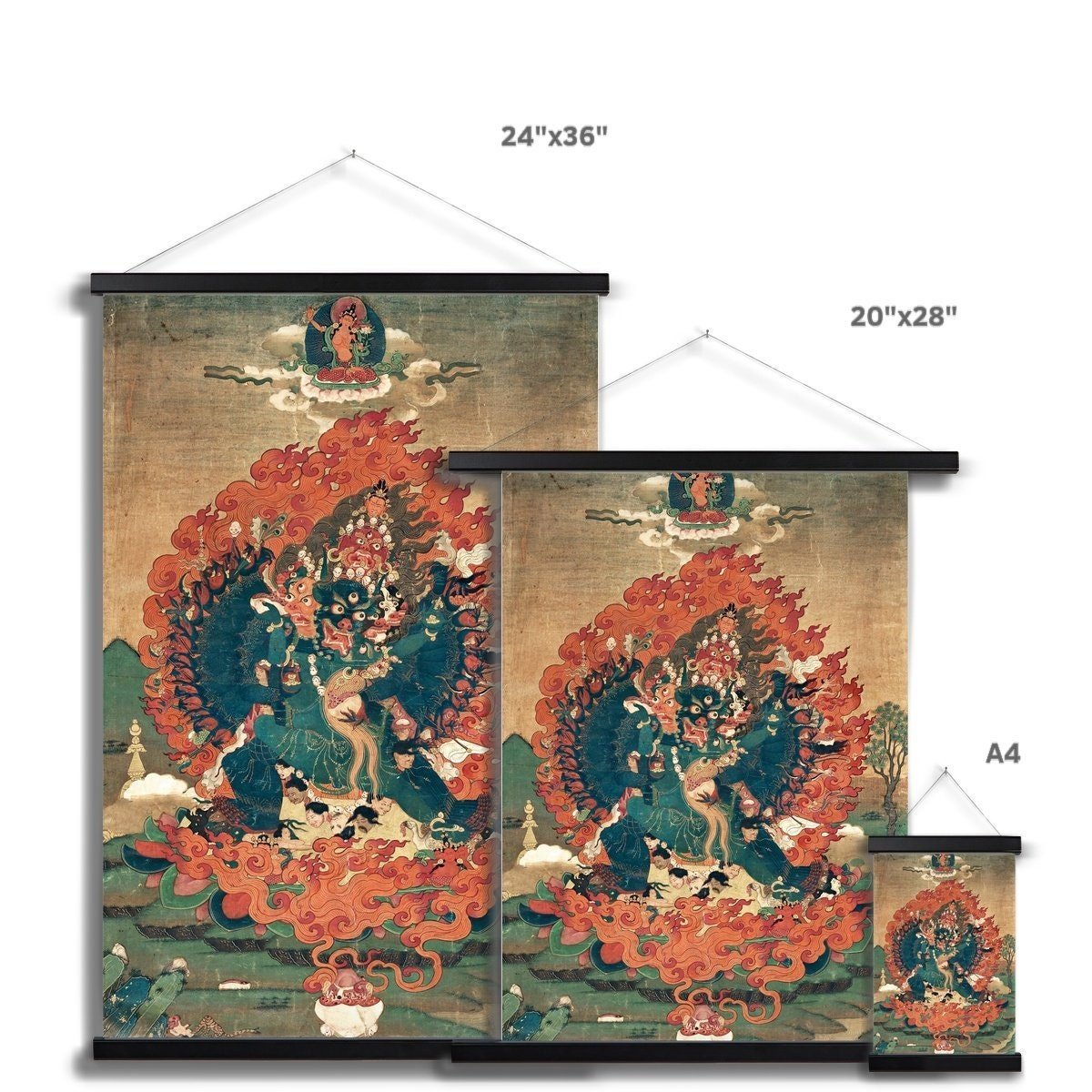 Yamantaka Tibetan Vajrayana Buddhist Wrathful Bardo Bon Tantric Tantra Deity Fine Art Print with Thangka-Style Hanger
