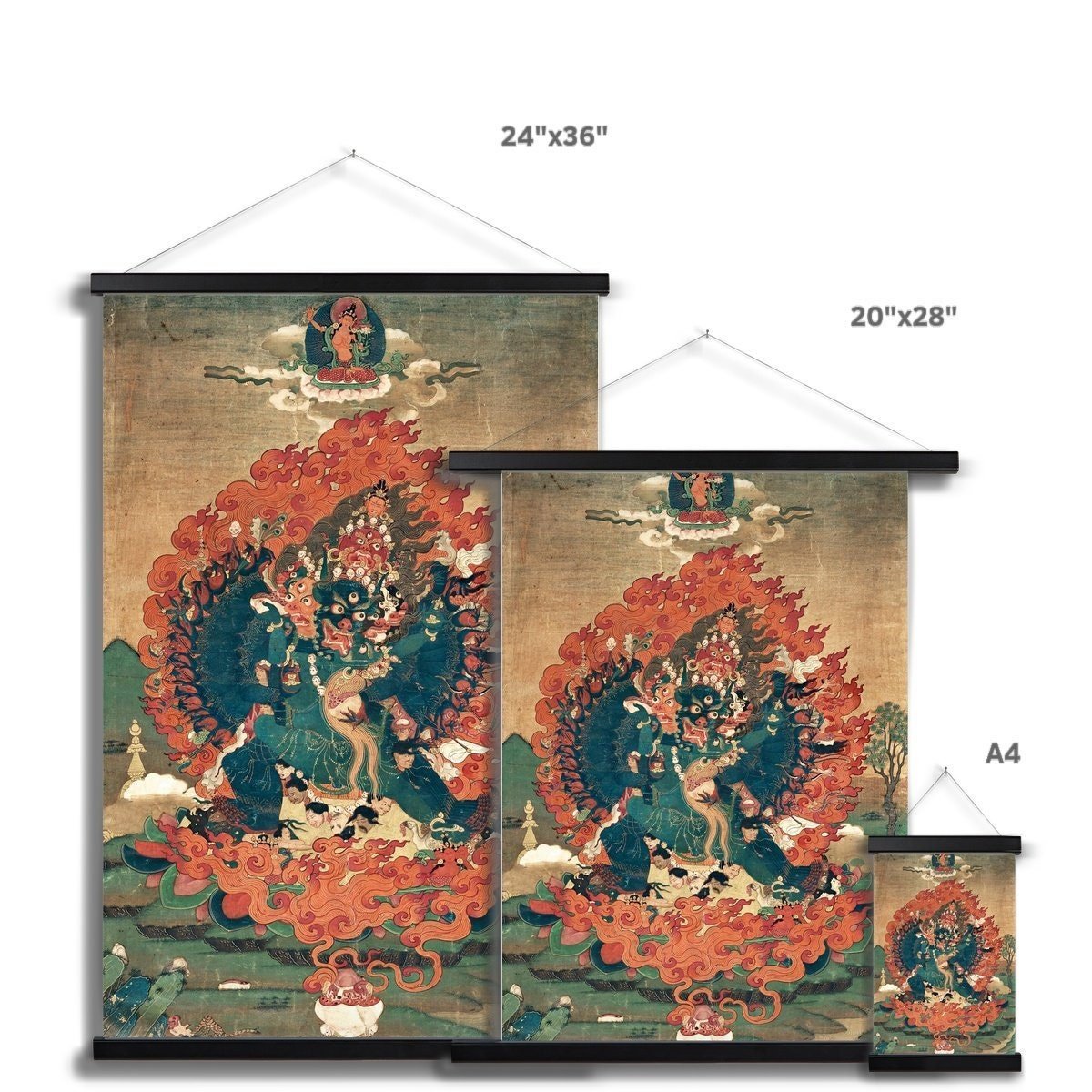 Hangar Thangka Yamantaka Tibetan Vajrayana Buddhist Wrathful Bardo Bon Tantric Tantra Deity Fine Art Print with Thangka-Style Hanger