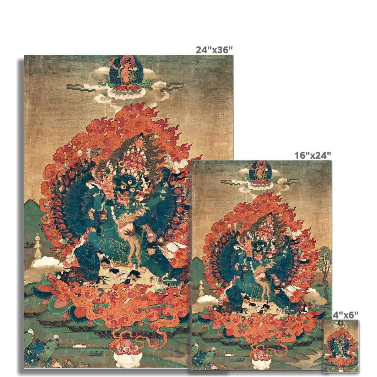 giclee 4"x6" Yamantaka Tibetan Vajrayana Thangka Buddhist Protector Deity Painting, Tantra Tantric Nepal Antique Vintage Giclée Fine Art Print