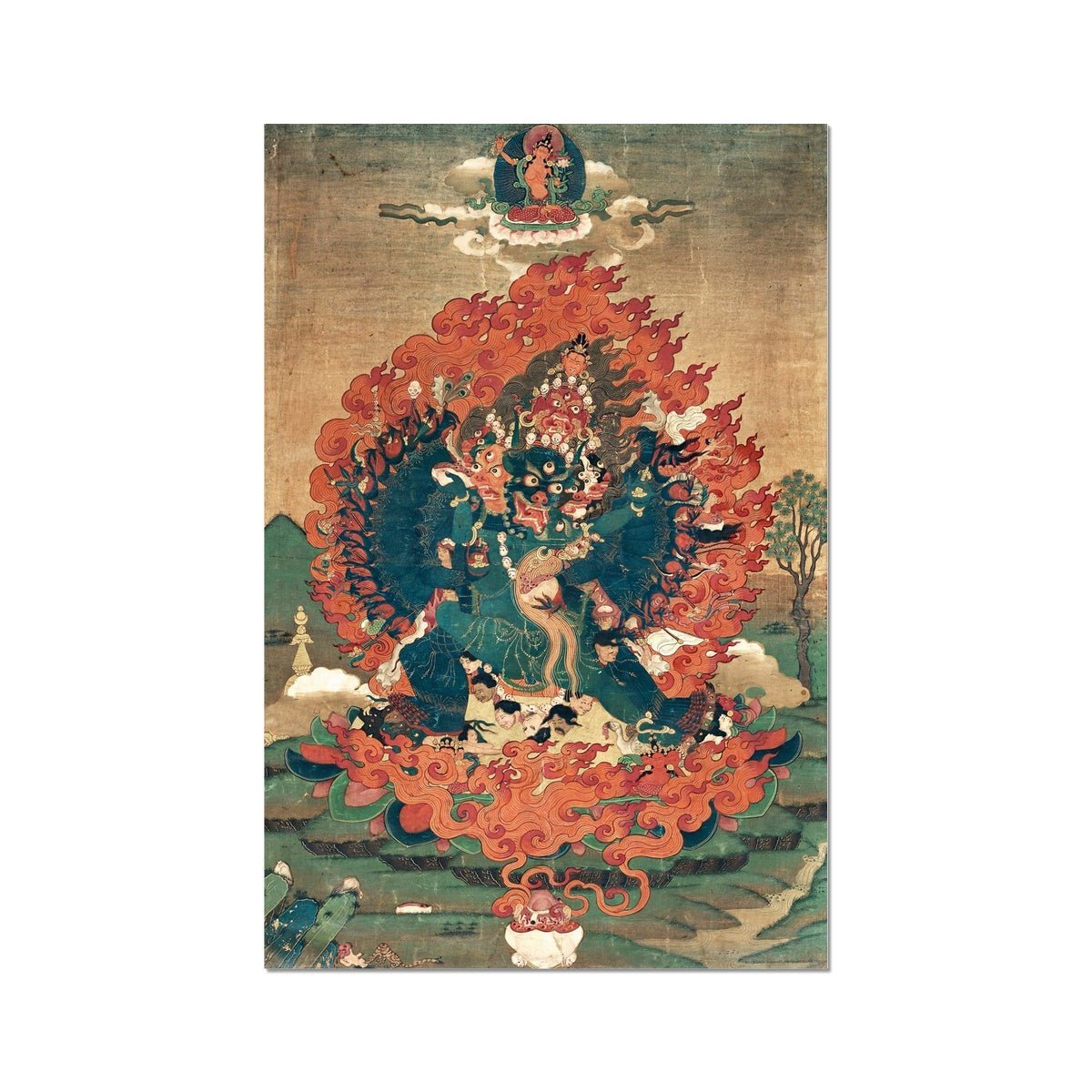Yamantaka Tibetan Vajrayana Thangka Buddhist Protector Deity Painting, Tantra Tantric Nepal Antique Vintage Giclée Fine Art Print