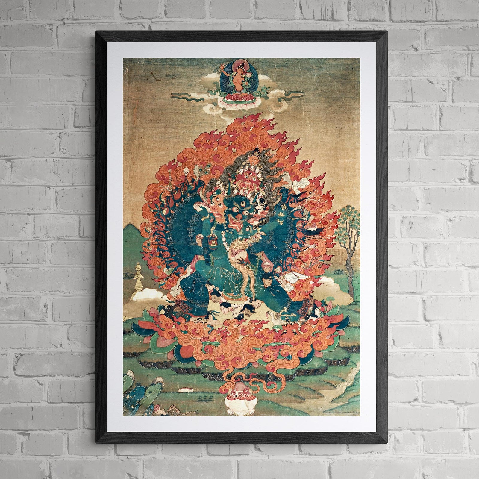 Yamantaka Tibetan Vajrayana Thangka Buddhist Protector Deity Painting, Tantra Tantric Nepal Antique Vintage Giclée Fine Art Print