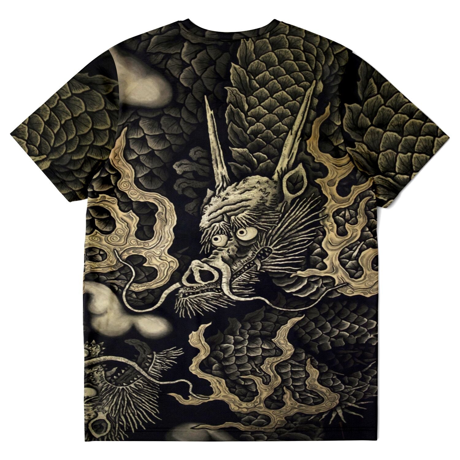 Zen Gold Dragons: Kennin-ji 1202 AD Temple Art | Kyoto Japan Zazen Zendo | Serpent Snake Vintage All-Over-Print T-shirt-Sacred Surreal