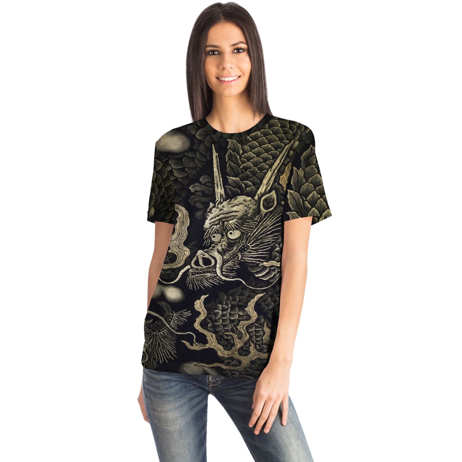 Zen Gold Dragons: Kennin-ji 1202 AD Temple Art | Kyoto Japan Zazen Zendo | Serpent Snake Vintage All-Over-Print T-shirt-Sacred Surreal