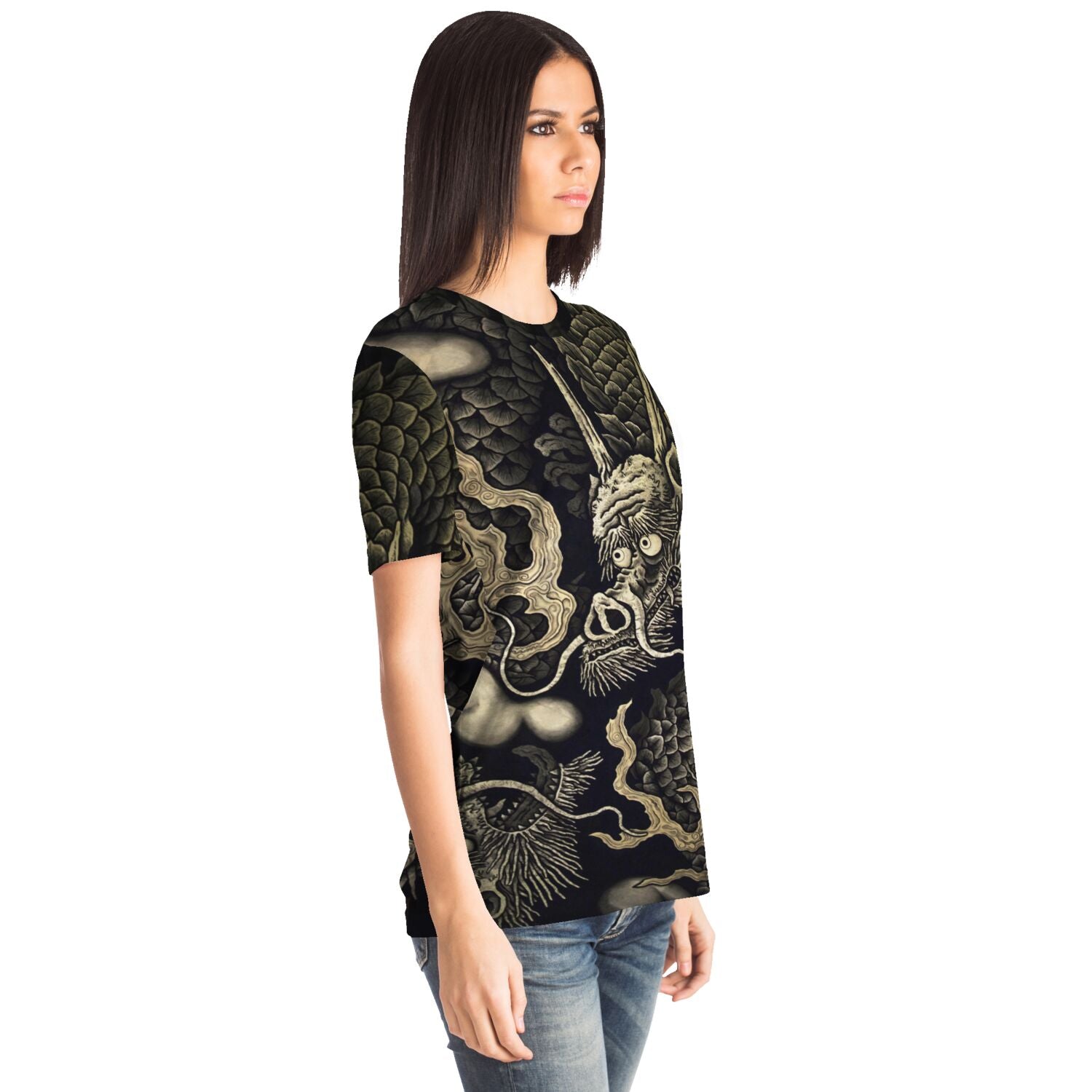 Zen Gold Dragons: Kennin-ji 1202 AD Temple Art | Kyoto Japan Zazen Zendo | Serpent Snake Vintage All-Over-Print T-shirt-Sacred Surreal