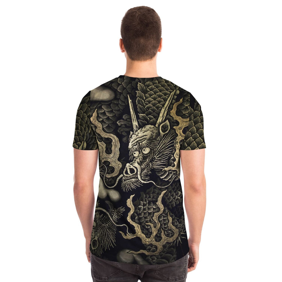 Zen Gold Dragons: Kennin-ji 1202 AD Temple Art | Kyoto Japan Zazen Zendo | Serpent Snake Vintage All-Over-Print T-shirt