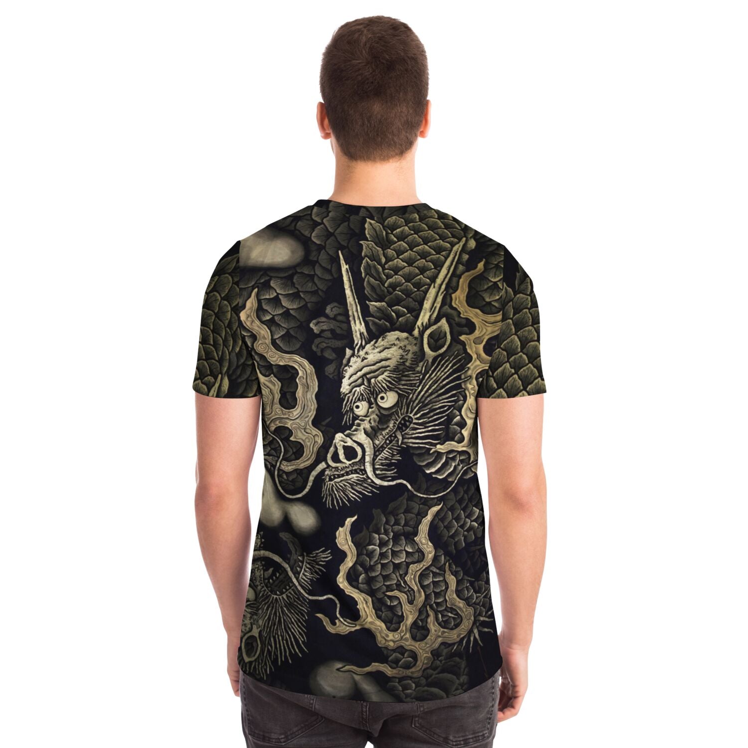 Zen Gold Dragons: Kennin-ji 1202 AD Temple Art | Kyoto Japan Zazen Zendo | Serpent Snake Vintage All-Over-Print T-shirt-Sacred Surreal