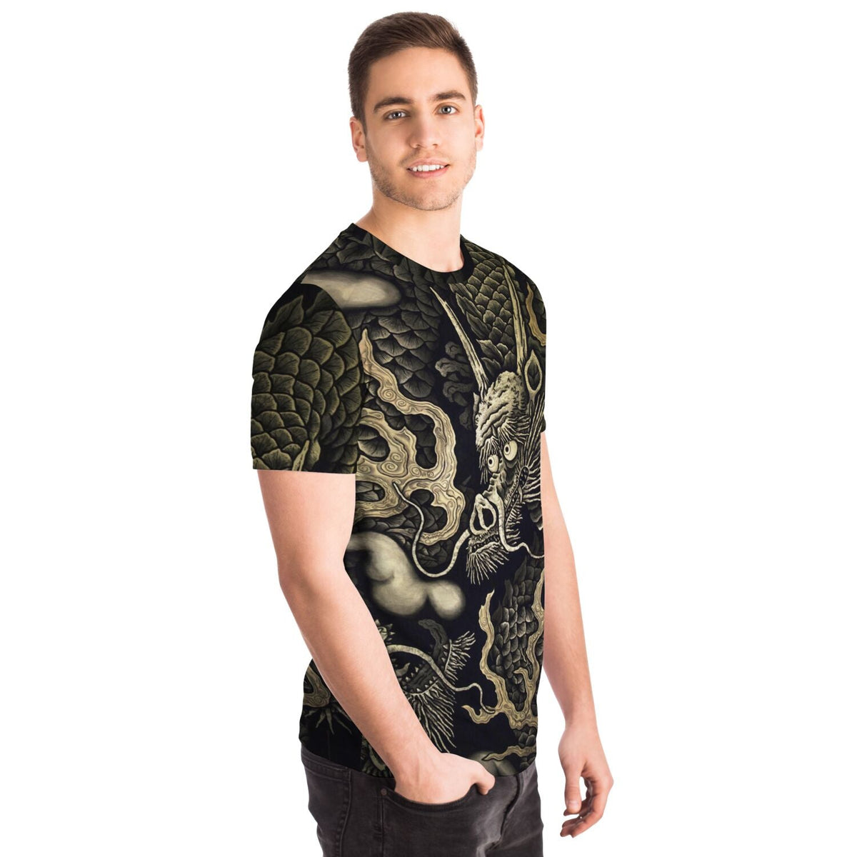 Zen Gold Dragons: Kennin-ji 1202 AD Temple Art | Kyoto Japan Zazen Zendo | Serpent Snake Vintage All-Over-Print T-shirt