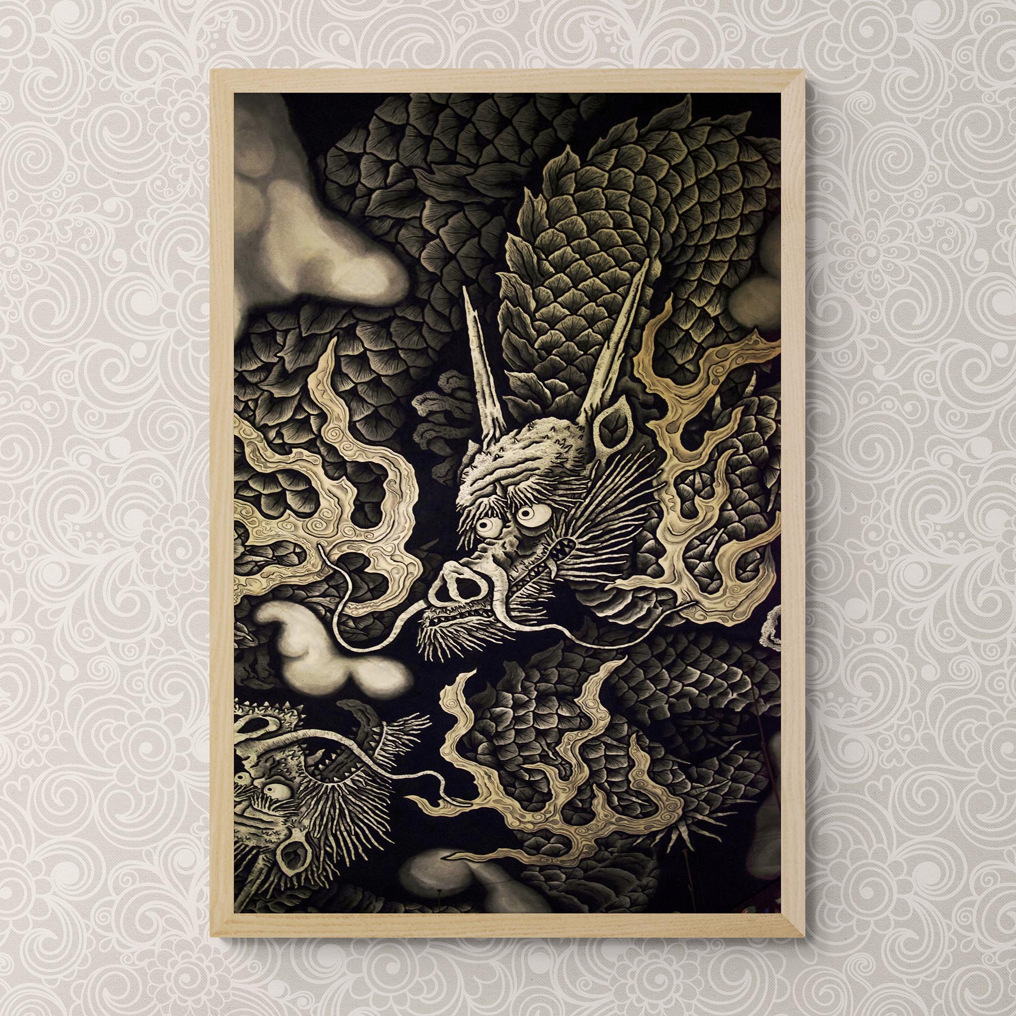 Gold Gray Dragon Fine Art Print-Sacred Surreal