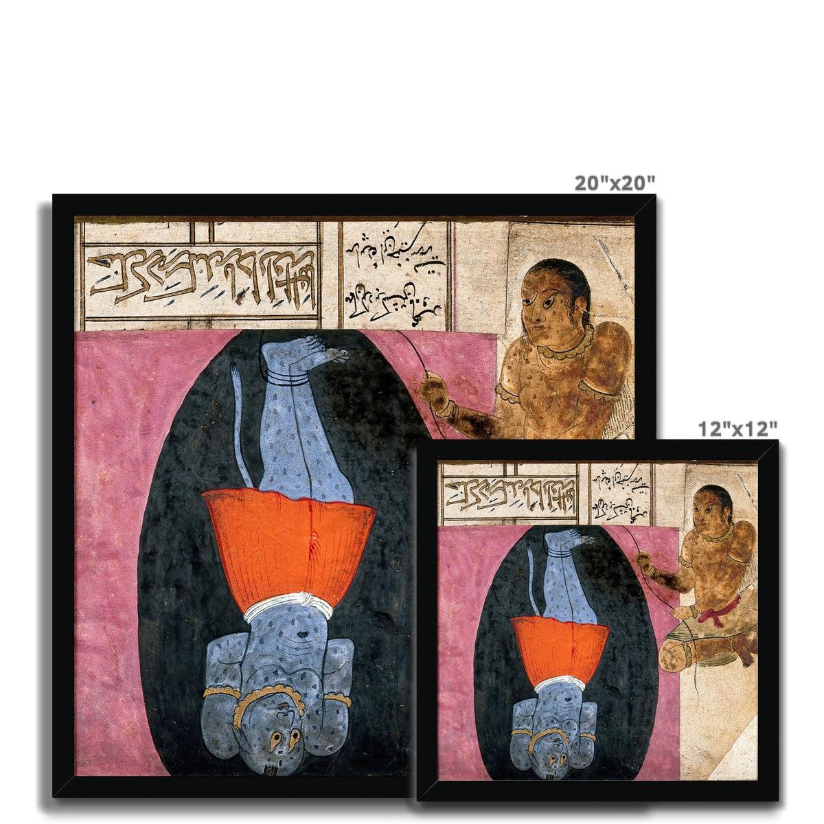 Zoroastrian Div (Demon) Cast Into a Cave | 19th-Century Persian, Indian Mythology Framed Art Print