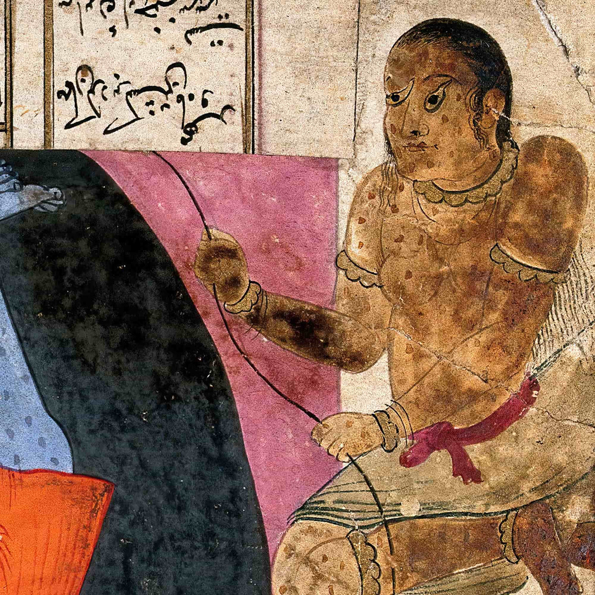 Zoroastrian Div (Demon) Cast Into a Cave | 19th-Century Persian, Indian Mythology Framed Art Print